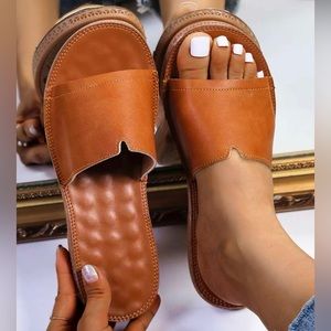 Brown Open Toe Slide Sandal